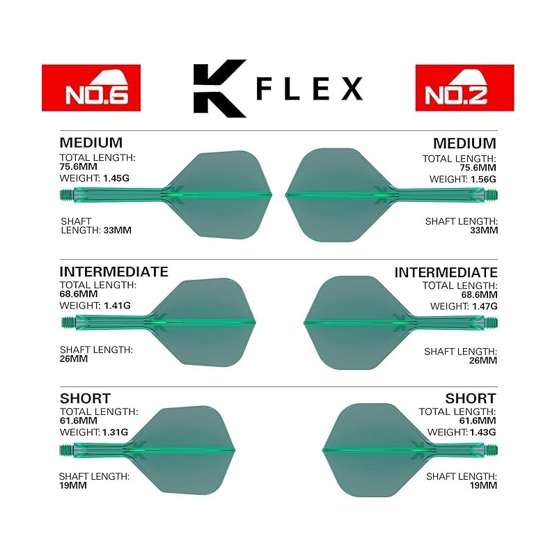 Target Darts K-Flex Integrated Dart Flight and Shaft, No.6, Green,