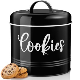 DAYYET Farmhouse Cookie Jar for Kitchen Counter, 1 Gallon Vintage Cookie Jar with Airtight Lid, Large Food Storage Container for Candy, Cookies, Dessert, Black Kitchen Decor and Accessories
