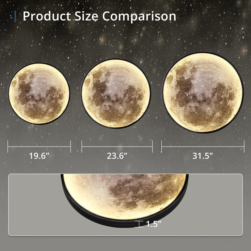 Dimmable Moon Wall Light 19.6 inch Wall Lights with Remote