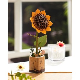 rowood 3D Puzzle Wooden Sunflower, DIY Wooden Flower, Model Kits for Artificial Flowers to Assemble for Adults, Best Home Decoration and Valentine's Day Toy Gift Set