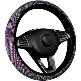 Cubre Volante Funda para Auto Camioneta SUV Universal Ajustable Tela para Dama Hombre Unisex 37-39cm (Rainbow, Diamond)