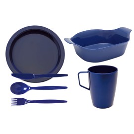 Harfield Camping Tableware Scout Picnic Outdoor Dining Set - Plate, Bowl, Beaker & Cutlery - Reusable Virtually Unbreakable Polycarbonate Plastic (Green) (Royal Blue)