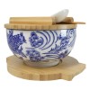 White Blue Koi Fish 28Oz Donburi Ramen Bowl With Lid