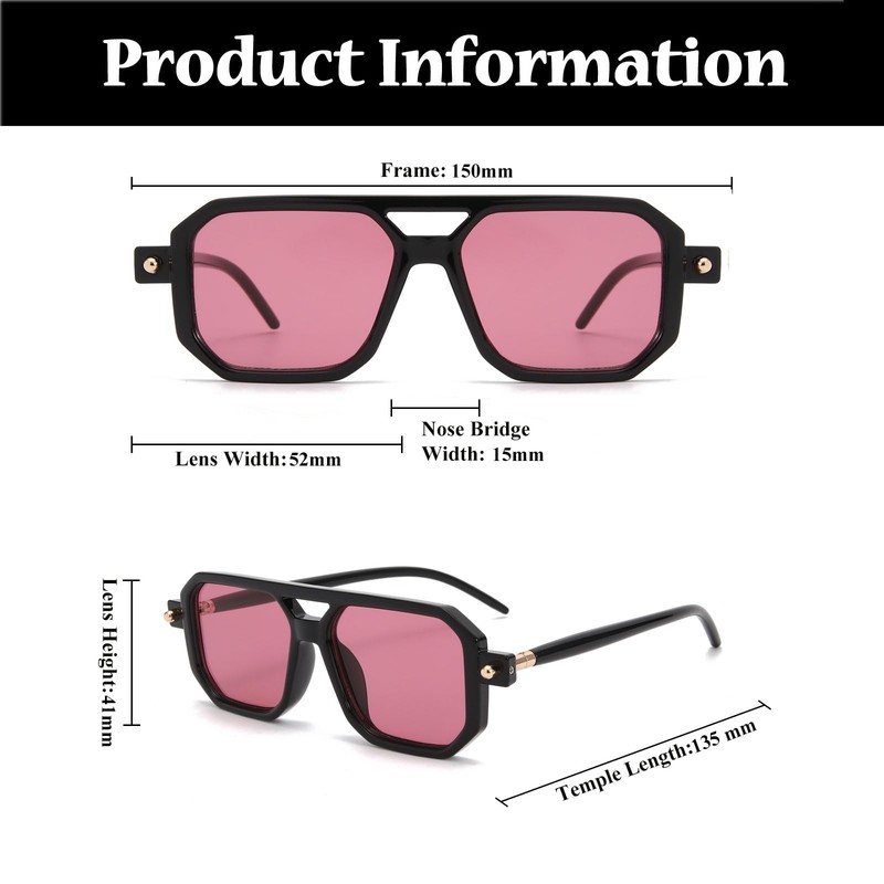 LJCZKA Retro 70s Square Sunglasses for Men and Women, Classic