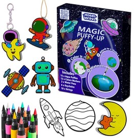 JRD&BS WINL Magic 3D Art Kit for Kids: 15 Aqua Puff Paint by Number Crafts, DIY Color & Inflate Activity for Boys Travel Toys for Children Great Gifts for Girls & Boys Ages 4-10(Outer Space)