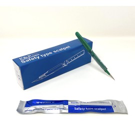 Disposable Safety Scalpels Sterile Surgical Blade Size 11 Stainless Steel with Plastic Handle & Metric Line Individually Foil Wrapped Box of 20
