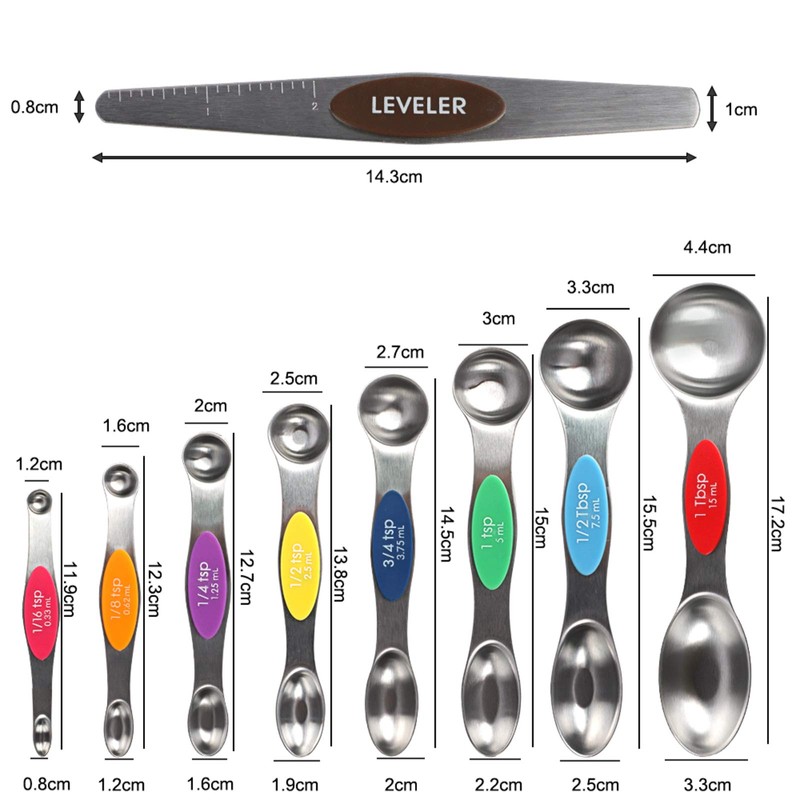 Magnetic Measuring Spoons Sets of 9, WOVTE Dual Sided Stainless