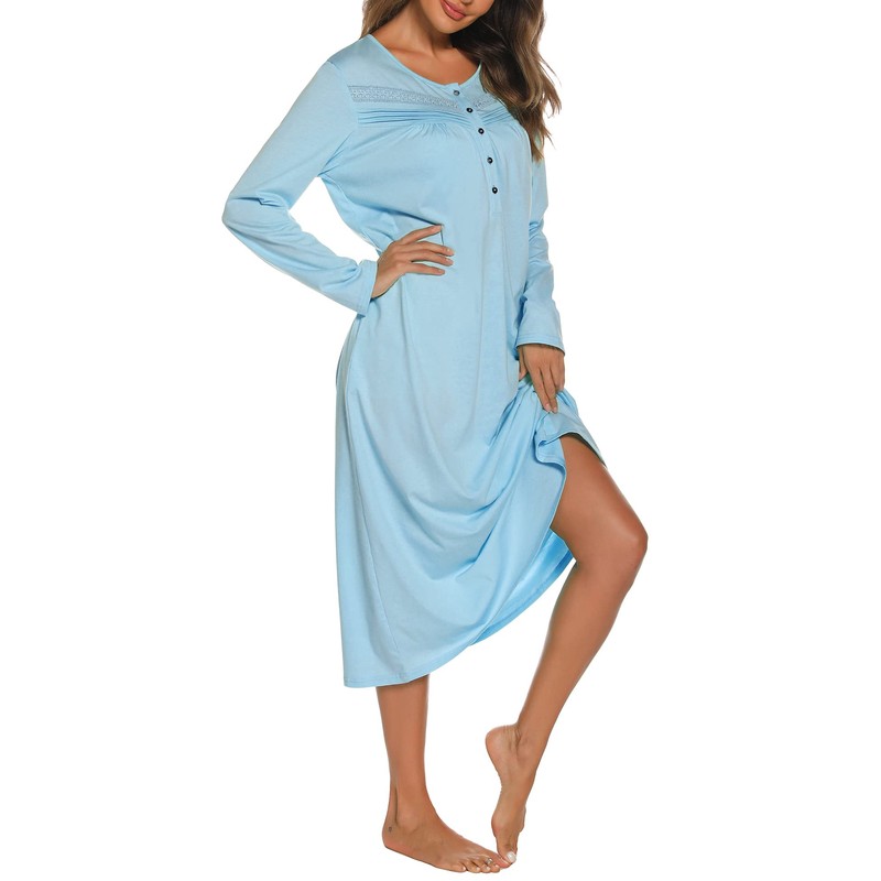 YOZLY Nightgowns for Women Soft Cotton Long Sleeve Night Gwon