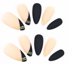 24 PCS Marble Press on Nails with Curve Line Design, Matte Light Brown Glitter False Nails Gel Glue on Nails, Sparkly Manicure Art Acrylic Medium Almond Fake Nails Stick on Nails for Women Girls