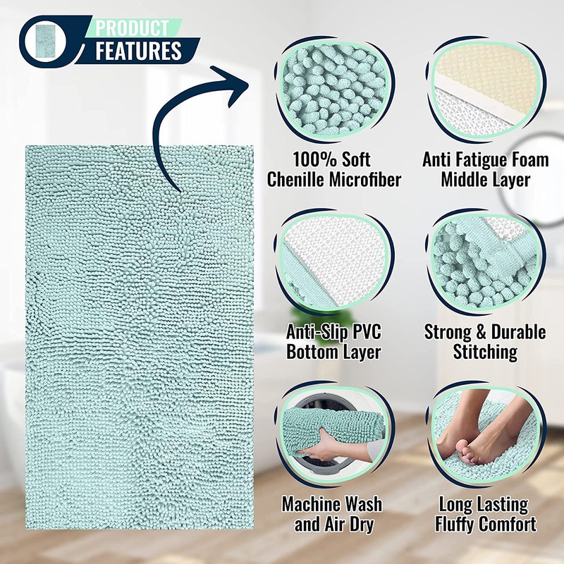 ITSOFT Chenille Bath Mat, Non Slip Bathroom Mat, Absorbent &