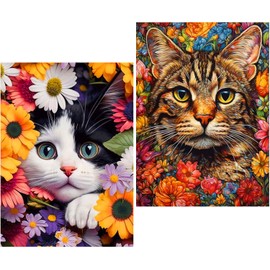 2 Pack Cat Diamond Art Kits for Adults - Diamond Painting Kits for Adults Beginner, DIY 5D Full Drill Diamond Dots Gem Art for Home Wall Decor 12x16inch