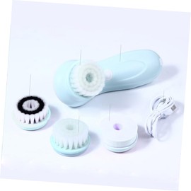 FRCOLOR Electric Facial Cleansing Brush for Deep Pore Cleaning Portable Skin Care Exfoliator with Functional Refill Face Tool for Home Travel Use Blue
