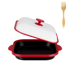 Microwave Grill Pan with Lid, Microwave Griller & Crisper Pan for Grilling, Frying, Browning and Crisping, Multi-Purpose Microwave Cookware for Grill Meat, Sandwich & Vegetable, Safe for Family,Dorms