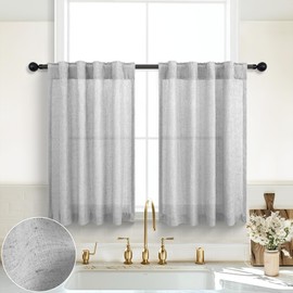 KOUFALL Small Window Curtains for Bathroom,Sheer Privacy Linen Short Sheer Kitchen Curtains,Light Gray/Grey