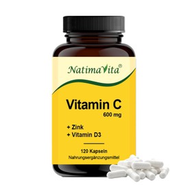 Vitamin C 600 mg with Zinc and Vitamin D3 - 120 Capsules - Immune System, Skin, Hair - High Dose, Vegan