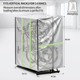 Xmuzua Vertical Bike Rack Cover, 420D Waterproof Outdoor Bike Cover Rain Sun UV Dust Wind Proof for City Mountain Electric Bike, Tandem Bicycle Cover (for 3-8 Bicycle)