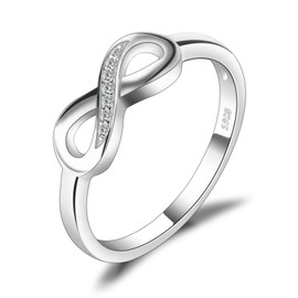 JewelryPalace Infinity Forever Love Knot Promise Ring for her, White Gold Plated 925 Sterling Silver Rings for Women, Anniversary CZ Simulated Diamond Ring, Girls Womens Jewellery Gifts H