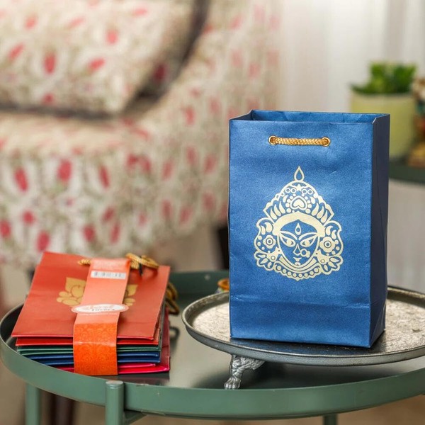 Indian Paper Bags for Pooja Return Gifts (White Durga MATA)