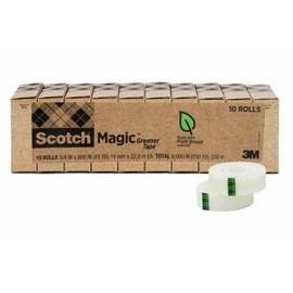 Scotch Magic Greener Tape, 10 Rolls, Numerous Applications, Invisible, Engineered for Repairing, 3/4 x 900 Inches, Boxed
