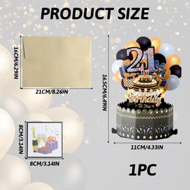 21th Birthday Card Happy 21th Birthday 3D Pop Up Greeting Card 21 th Birthday Gifts with Note and Envelope for 21 Years Old Wife Husband Mother Father Women Men Sister Friends (21th black)