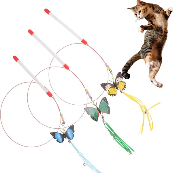 Lyfengdeam Interactive Cat Teaser Wand Toys with Butterfly Design, Set