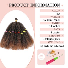 AMLUCKS Afro Kinky Hair 10 Inch 6 Packs Marley Twist Braiding Hair Pre-Separated Bulk Springy Braids for Cuban Twist Hair Faux Locs Crochet Synthetic Hair Extensions for Women (T30#, 10inch-6)