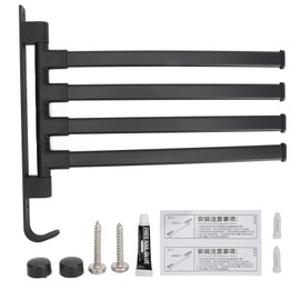 4 Arms Towel Rack Space Aluminum 180 Degree Swivel Towel Hanger for Home Bathroom Black Flat Pole