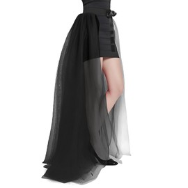 Women Maxi Tulle Skirt Flowy Overlay Long Tutu Skirt Bandage Mesh Detachable Train Overskirt for Wedding Party Evening Prom, Black, One Size