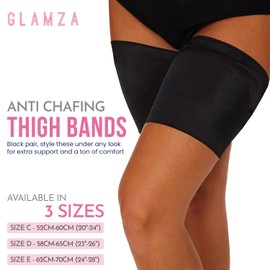 Glamza Elastic Thigh Bands Non-Slip Running Thigh Bands Size E - (62cm - 70cm) Black