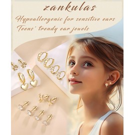 Zankulas Stainless Steel Hypoallergenic Earrings for Girls Toddler Kids Baby Screw Flat Back Stud Earrings Set for Teen Jewelry
