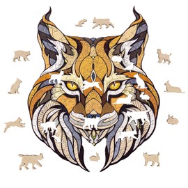 EWA Eco Wood Art 3D Lynx Puzzle – Intricate Wooden Craft Kit – Sustainable DIY Assembly Model for Adults