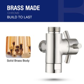 PDPBath Brass 3 Way Shower Arm Diverter Valve for Handheld Shower Head and Fixed Shower Head, G1/2 Universal Connection - Brushed Nickel