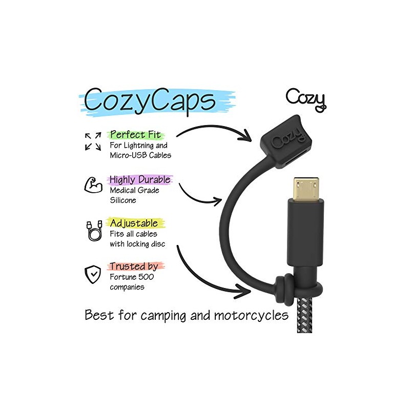 Cozy [4-Piece] USB Caps/Tether for Micro USB Cable & Compatible