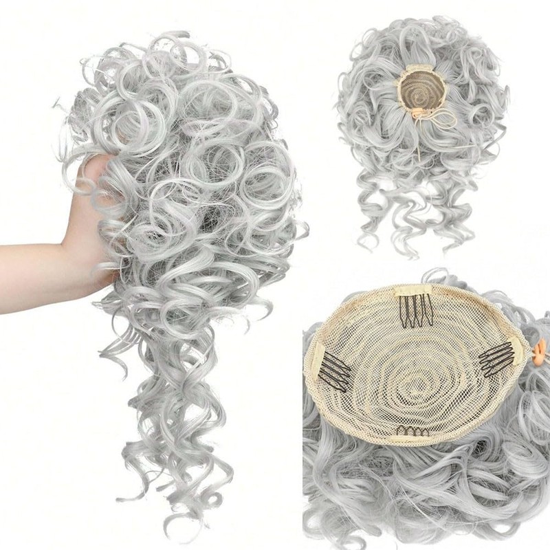 Elastic Drawstring Curly Hair Bun Extension With Long Tendrils Updo