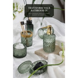 EMPO EMPO 6PCS Bathroom Clear Glass Accessories Set (Lotion Soap Dispenser, Soap Dish, Toothbrush Holder, Tumbler, Cotton Swab Jar), Contemporary Modern Decor Crystal Vintage Gift (6pcs Green)
