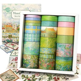Juego de 20 rollos de cinta Washi vintage y 30 piezas de pegatinas para sellos de plantas de naturaleza floral, cinta adhesiva estética para suministros de álbumes de recortes, junk journal