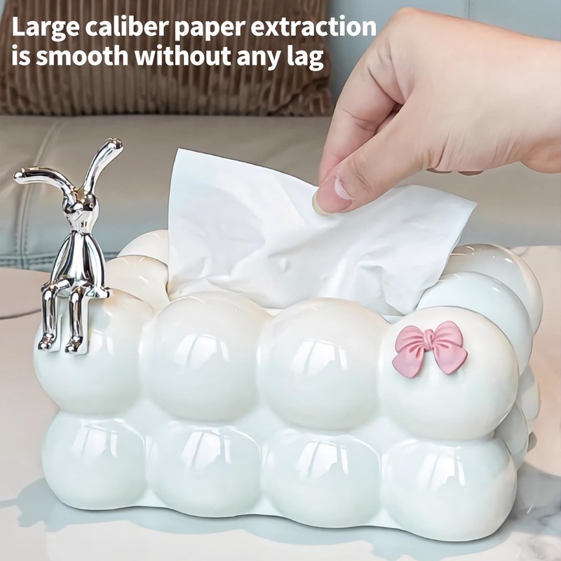 Decorative Tissue Box with Beaded Feet Cosmetic Tissue Box, White,