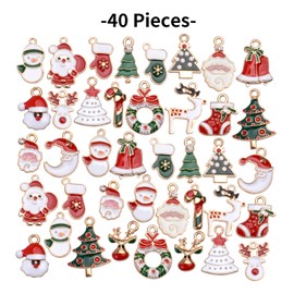 Enamel Charm Jewelry Findings,40 Pieces Christmas Theme Charms Assorted Enamel Gold Plated Pendants Jewelry Making Accessories,20 Styles