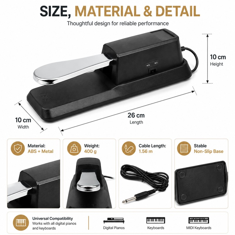 Universal Piano Sustain Pedal for Keyboards – Responsive Damper Pedal