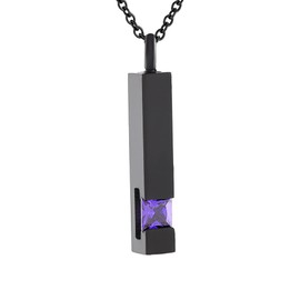 Crystal Bar Memorial Urn Necklace Ashes Holder Keepsake Cremation Jewelry Pendant Stainless Steel Funeral Jewelry (Dark Purple)
