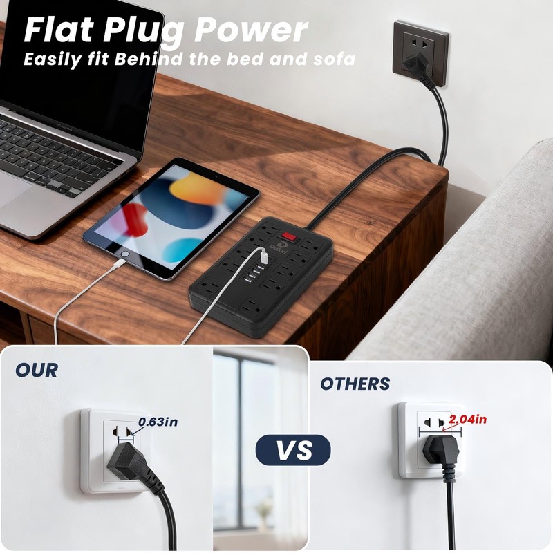 DUKVI Surge Protector Power Strip with 10 Widely-Spaced Outlets &