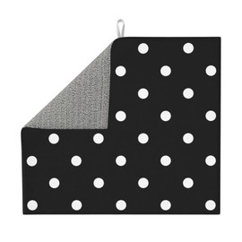 Teery-YY Polka Dot Black and White Simple Pattern Dish Drying Mat for Kitchen Counter Decor - 16" x 18" Microfiber Absorbent Dish Drainer Mat Reversible Countertops Protector Pad