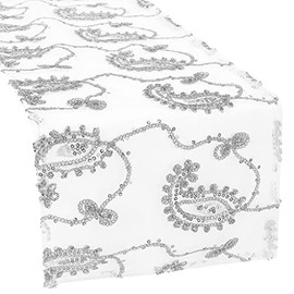 CVL 12 Pk, Paisley Sequin Table Runner Approx: 13” x 106” Edge: Serged - Silver