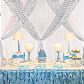 B-COOL Silver Sequin Backdrop Curtains 4 Packs 2ftx8ft Glitter Shimmer Fabric Silver Backdrop Drapes for Wedding Banquet Spring Party Background Decorations