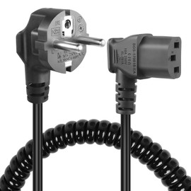 GELRHONR 3 Pin IEC Power Cable, 90° Angled CEE 7/7 to C13 Coiled Cable, Power Cable with Angled IEC Connector C13 Coiled Cable for Monitors, PC, Printers, Scanners, TV (Right Angle C13)