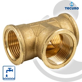 tecuro T-piece on all sides internal thread Rp 1/2 inch, MS blank CW617N, according to drinking water regulation 50930-6, according to standard ISO 7/1, hot-pressed