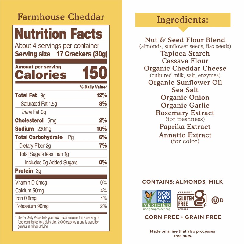 Simple Mills Farmhouse Cheddar Almond Flour Crackers, Gluten Free, Flax