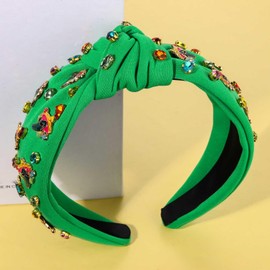 BSJELL Mexican Headband for Women Cinco De Mayo Accessories Fiesta Sombrero Chili Pepper Cactus Knotted Headband Jeweled Crystal Wide Top Knot Headband Fiesta Party Decorations (Green)