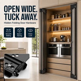 Hidden Folding Swing Door Track Hardware Kit for Cabinet and Wardrobe Doors, 26 Inches-650mm