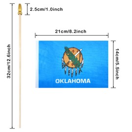 QQSD Oklahoma Small Flag Stick Mini Hand Held Flags - Solid Wooden Pole with Spear Top, 12 Pack